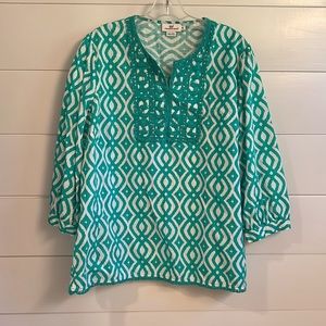 VINEYARD VINES SCRIBBLE LATTICE TUNIC TEAL GREEN WHITE SIZE XL